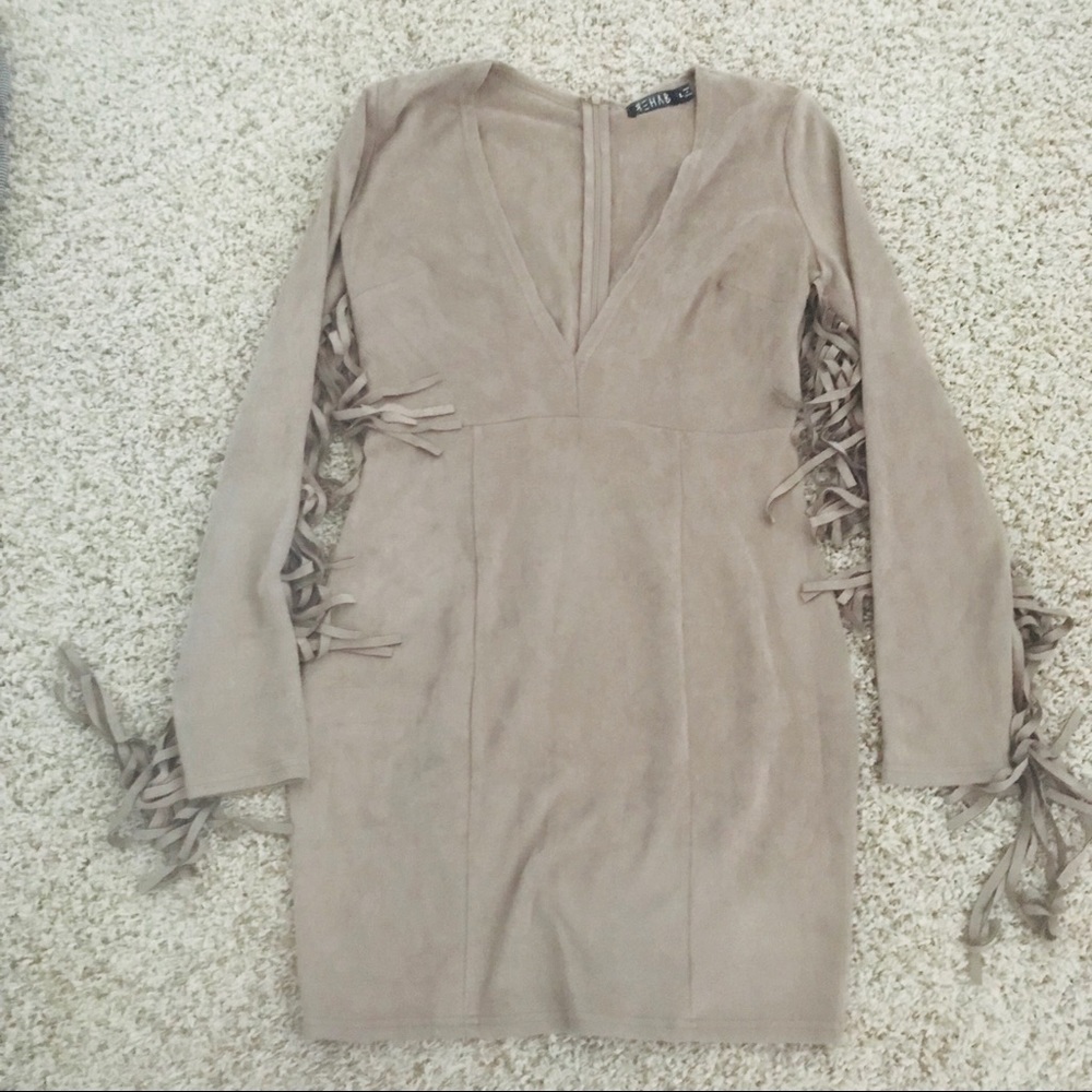CLEAR OUT SALE Rehab Tan Suede Fringe Dress XL